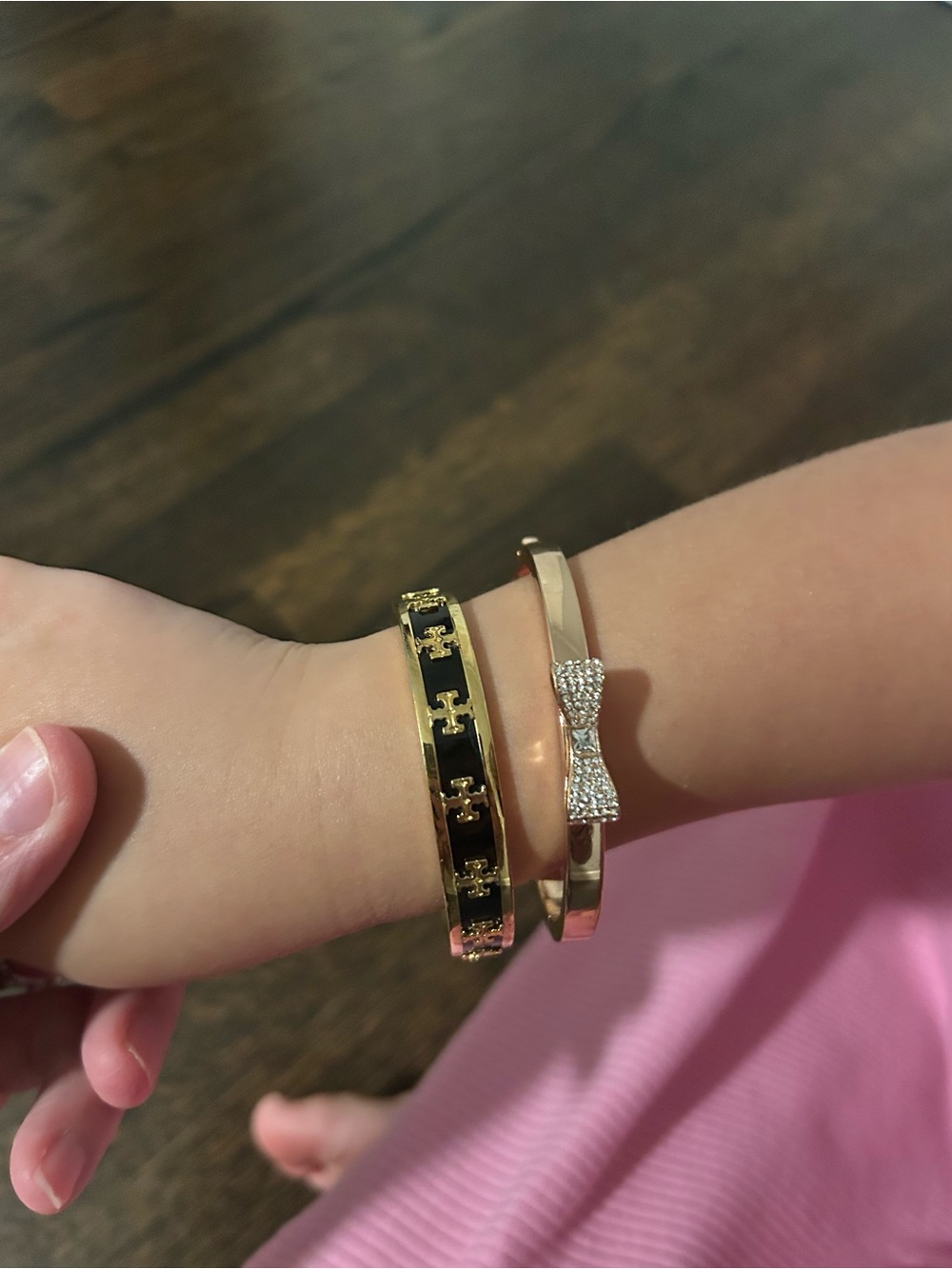 Tory Burch Gold-Tone Bangle Set with Black Enamel and Pave Bow